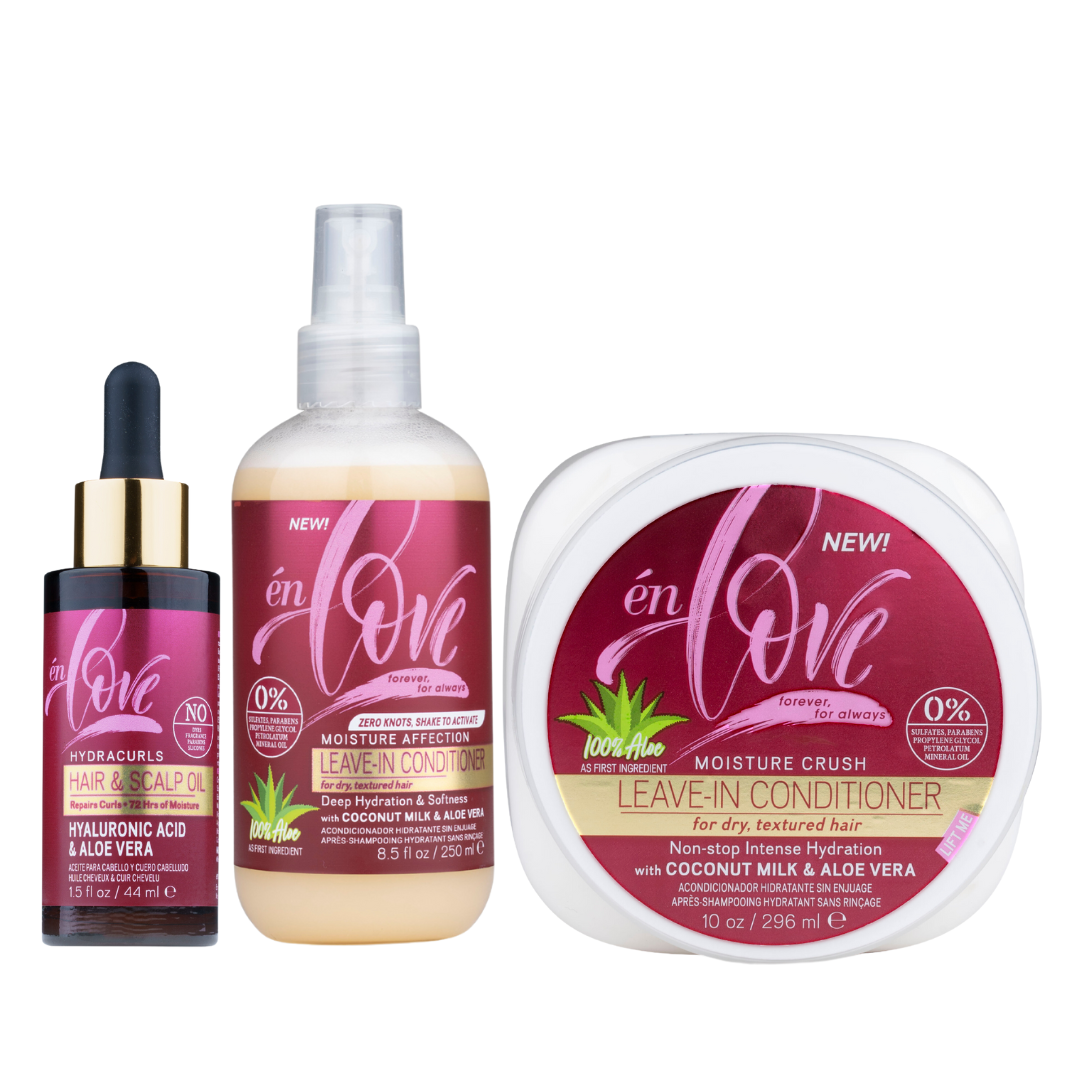 EN LOVE DEEP MOISTURE BUNDLE: Hydracurls Hair & Scalp Oil,Moisture Crush Leave-In Conditioner Cream + Moisture Crush Leave-In Conditioner Spray